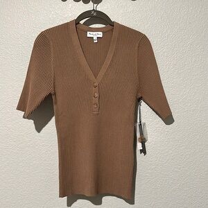 Michael Stars Jeanny Top Elbow Sleeve Ribbed Camel Womens Medium NWT